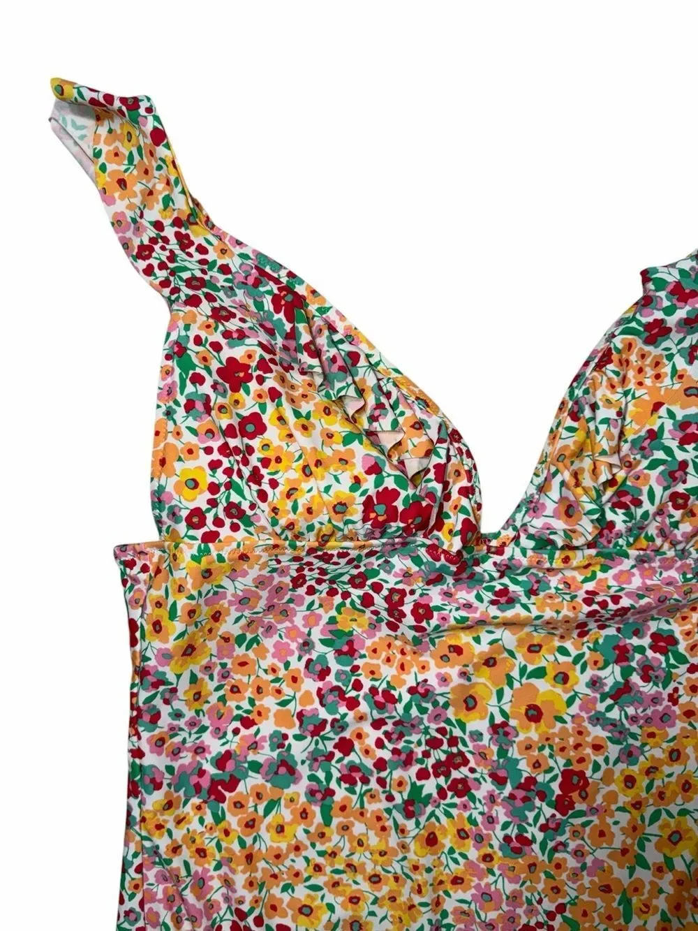 J. Crew Factory Floral Ruffle Shoulder V Neck One Piece Swimsuit Size XL